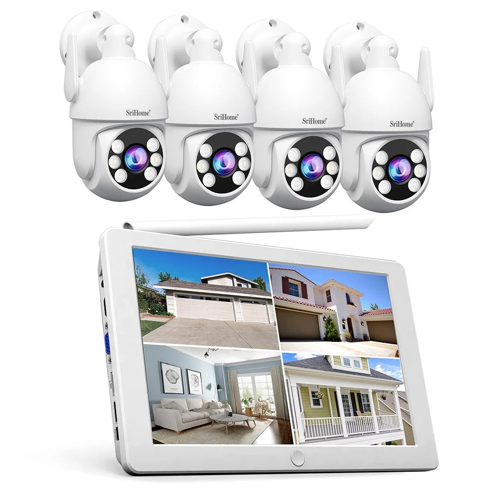 SRIHOME NVS009+IPC059 10.1 Inch LCD Screen 5MP HD 8CH Motion Detection WiFi CCTV Camera NVR Kit - US Plug - 1