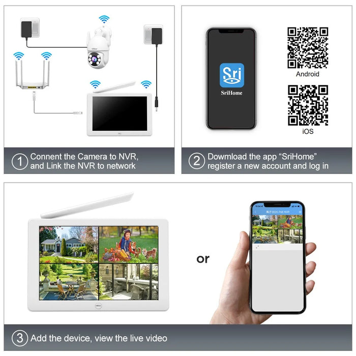 SRIHOME NVS009+IPC059 10.1 Inch LCD Screen 5MP HD 8CH Motion Detection WiFi CCTV Camera NVR Kit - US Plug - 3