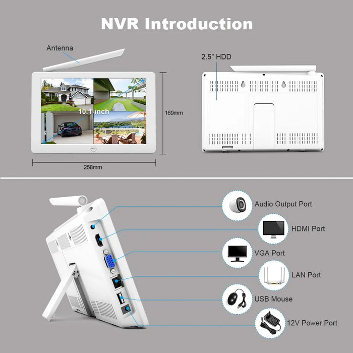 SRIHOME NVS009+IPC059 10.1 Inch LCD Screen 5MP HD 8CH Motion Detection WiFi CCTV Camera NVR Kit - US Plug - 7