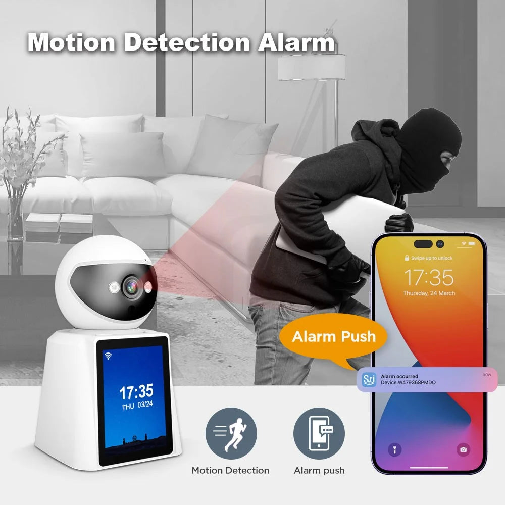 SRIHOME SH053 2.8 Inch IPS Screen PTZ Dome Camera AI Humanoid Detection Home Security Baby Monitor - US Plug - 5