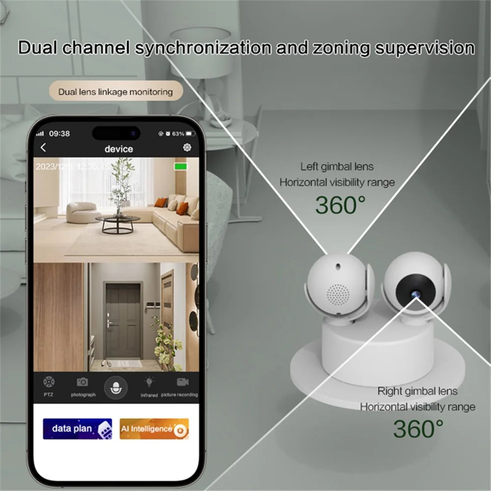 Humanoid Tracking Two-Way Audio Dual Lens Home Surveillance Camera with Dual Screens - 4