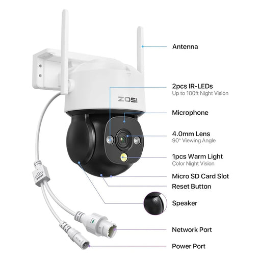 ZOSI C290SE 2MP Two-Way Audio PTZ Camera Night Vision Smart Security Camera - EU Plug - 2