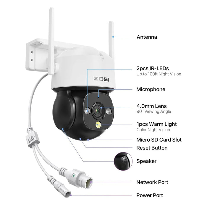 ZOSI C290SE 2MP Two-Way Audio PTZ Camera Night Vision Smart Security Camera - EU Plug - 2