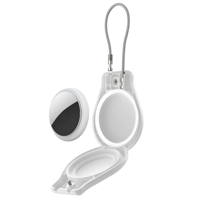 CP22 For Apple AirTag Case Bluetooth-compatible Locator Waterproof PC Protective Cover with Metal Strap - White - 5