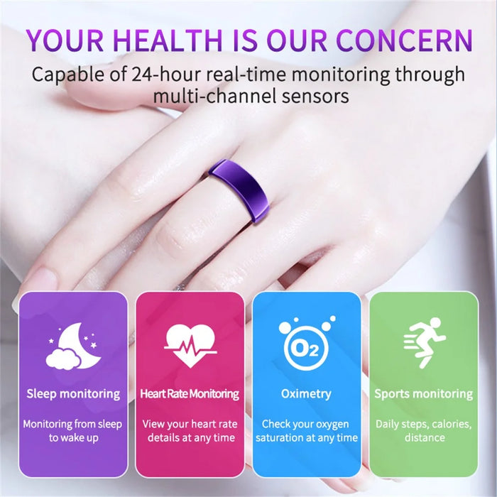 PX01 Bluetooth-compatible Sleep Health Monitoring Smart Ring Multifunction Finger Ring with Charging Case - Silver / Size 7 - 7