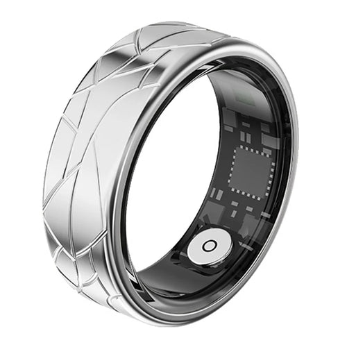 PX02 Crack Design Multi-Function Health Monitoring Smart Ring with Magnetic Charging Cable - Silver / Size 7 - 1