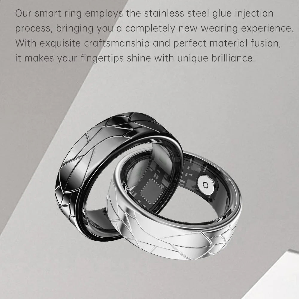 PX02 Crack Design Multi-Function Health Monitoring Smart Ring with Magnetic Charging Cable - Silver / Size 7 - 4