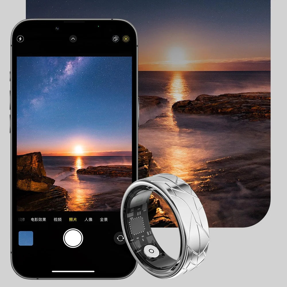 PX02 Crack Design Multi-Function Health Monitoring Smart Ring with Magnetic Charging Cable - Silver / Size 7 - 7