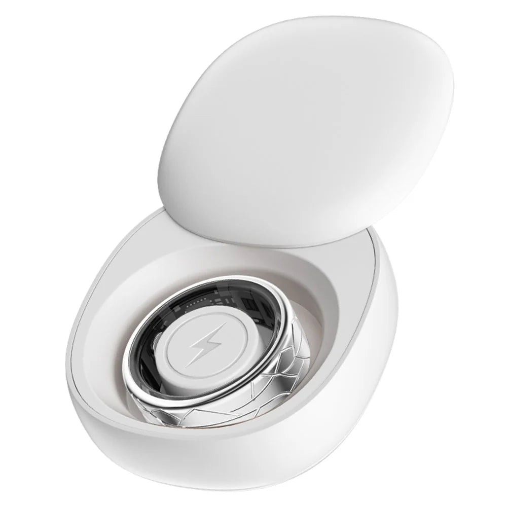 PX02 Crack Design Multi-Function Health Monitoring Smart Ring with Charging Case - Silver / Size 7 - 1