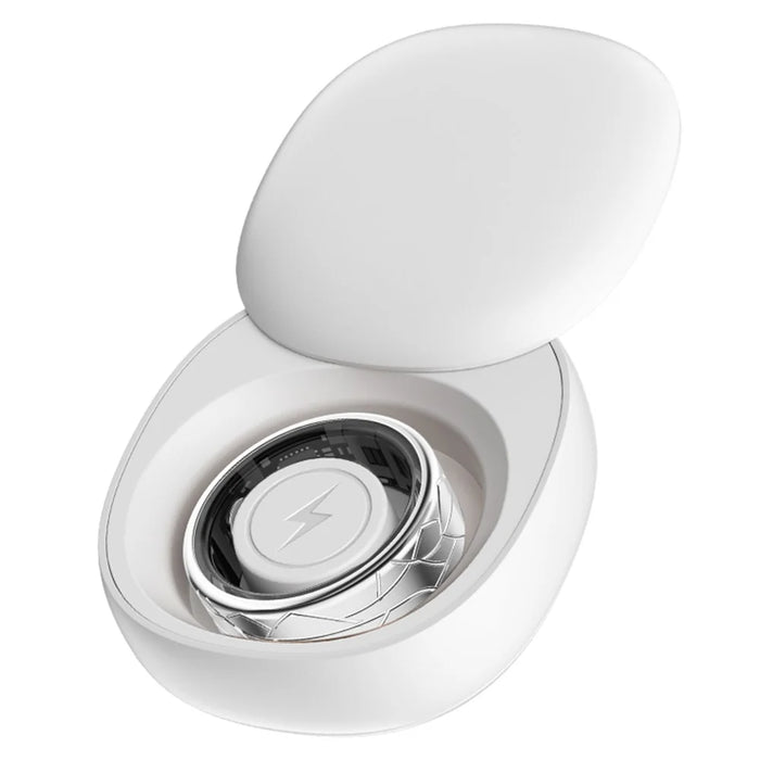 PX02 Crack Design Multi-Function Health Monitoring Smart Ring with Charging Case - Silver / Size 7 - 1