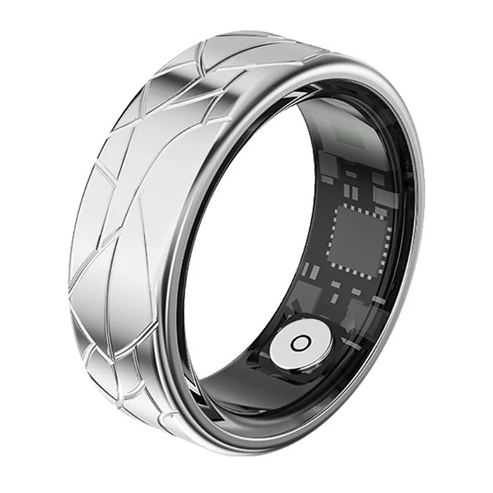 PX02 Crack Design Multi-Function Health Monitoring Smart Ring with Charging Case - Silver / Size 7 - 2