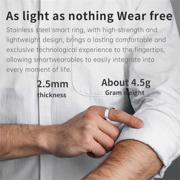 PX02 Crack Design Multi-Function Health Monitoring Smart Ring with Charging Case - Silver / Size 7 - 3