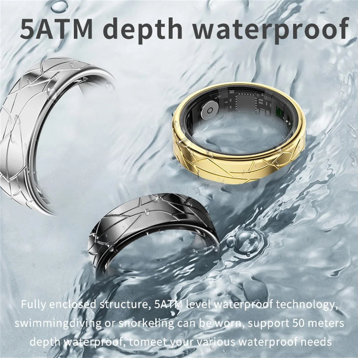 PX02 Crack Design Multi-Function Health Monitoring Smart Ring with Charging Case - Silver / Size 7 - 5