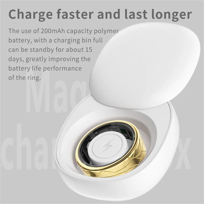 PX02 Crack Design Multi-Function Health Monitoring Smart Ring with Charging Case - Silver / Size 7 - 6