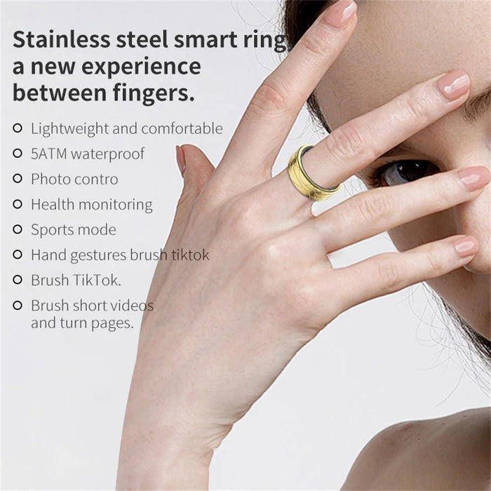 PX02 Crack Design Multi-Function Health Monitoring Smart Ring with Charging Case - Silver / Size 7 - 7