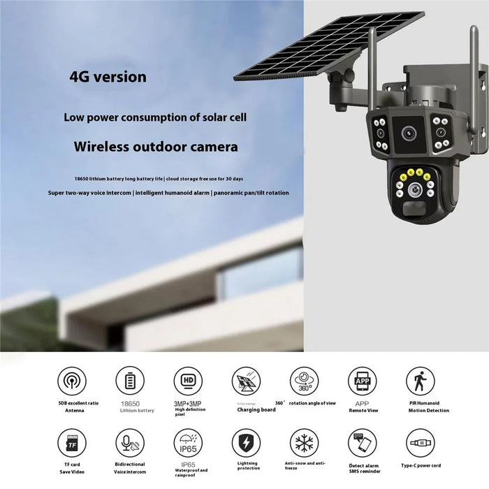 Q38 4G Version Outdoor HD Night Vision Security Camera Two-Way Audio Multi-Screen Solar Camera - 2