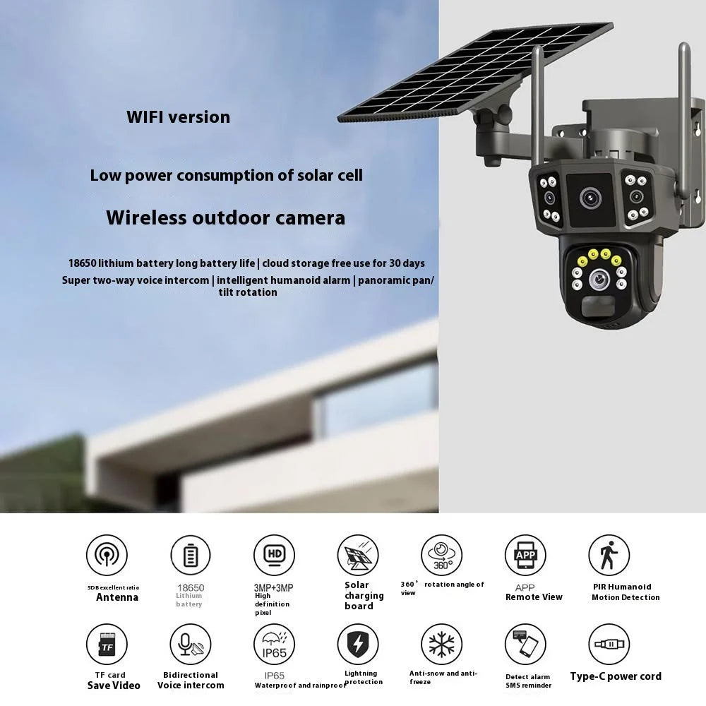 Q38 WiFi Version Outdoor HD Night Vision Security Camera Two-Way Audio Multi-Screen Solar Camera - 2
