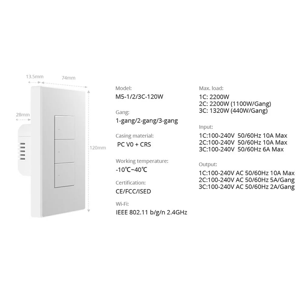 SONOFF Switchman M5-3C-120W Smart Wall Light Switch 3 Gang for Apple Home, Alexa, Google Home (M5 Matter) - 5