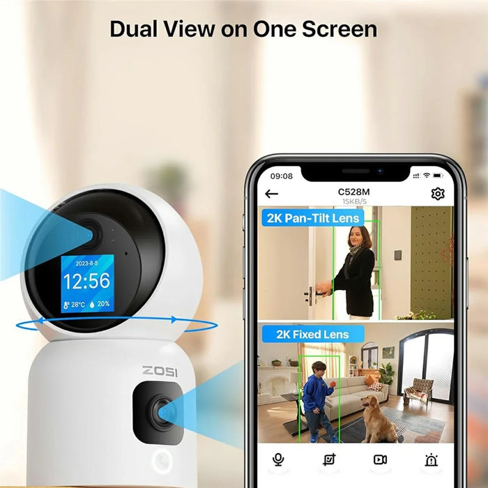 ZOSI C528M 6MP Smart Security Camera Home Surveillance Dual-Lens Monitor with Screen - US Plug - 3