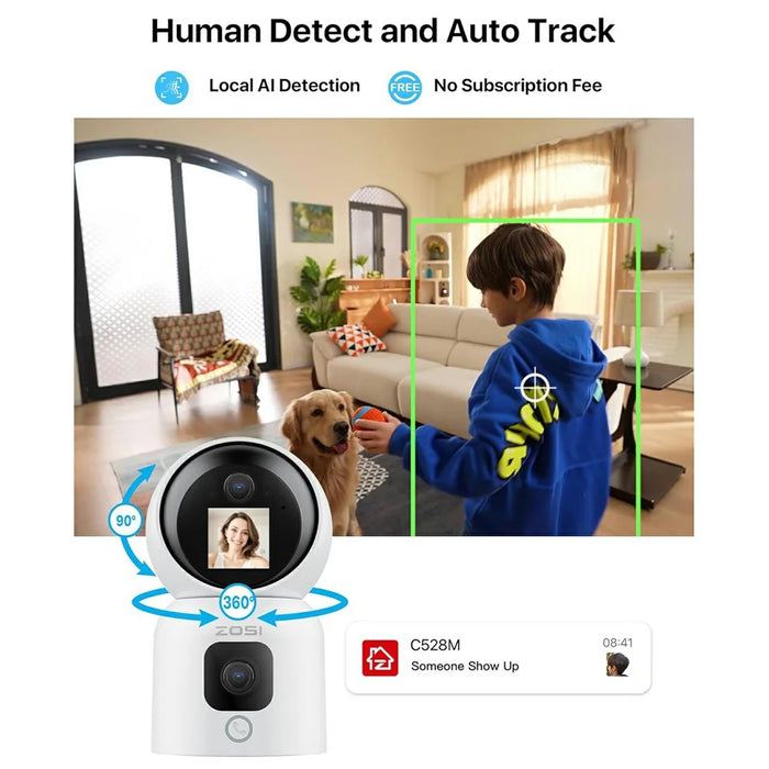 ZOSI C528M 6MP Smart Security Camera Home Surveillance Dual-Lens Monitor with Screen - US Plug - 4