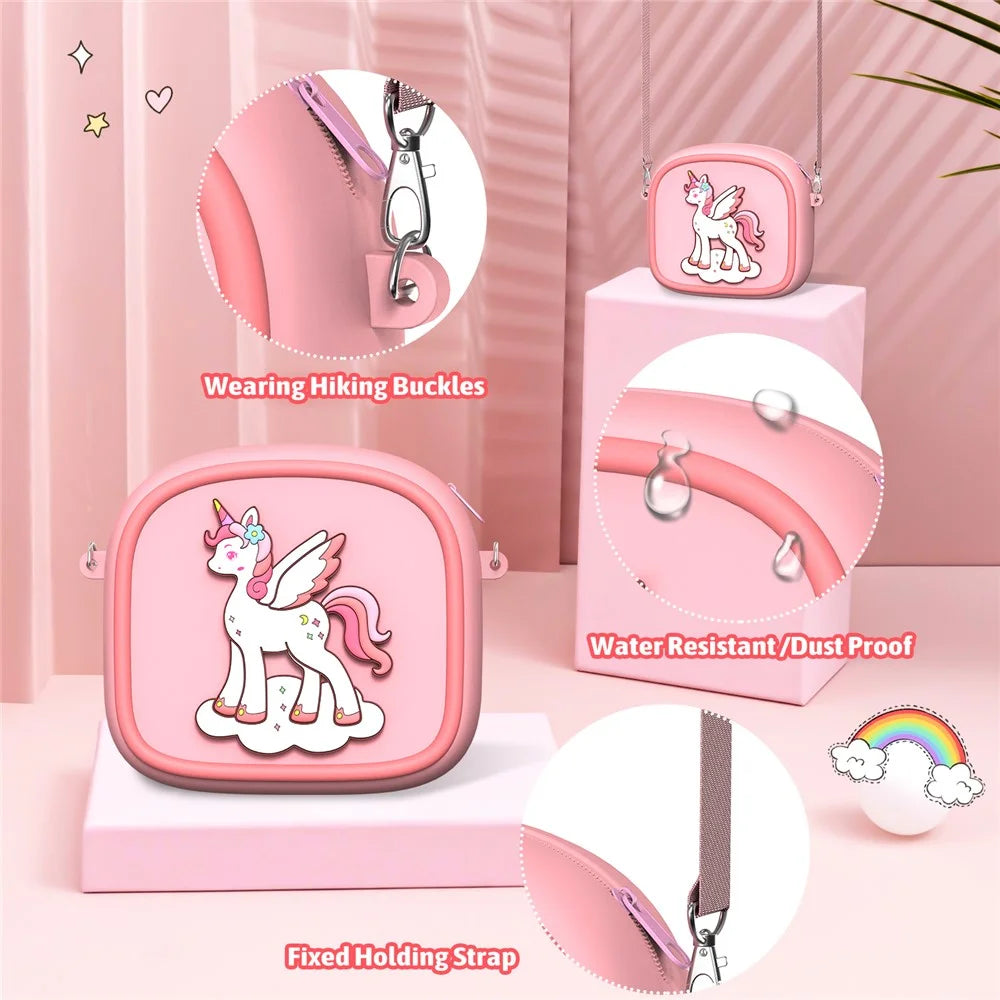 Cute Cartoon Animal Design Children Camera Carrying Case Silicone Shoulder Bag for Kids Photography - Pink - 4