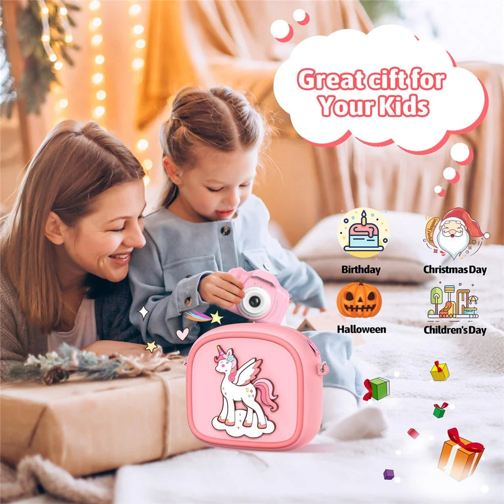 Cute Cartoon Animal Design Children Camera Carrying Case Silicone Shoulder Bag for Kids Photography - Pink - 5