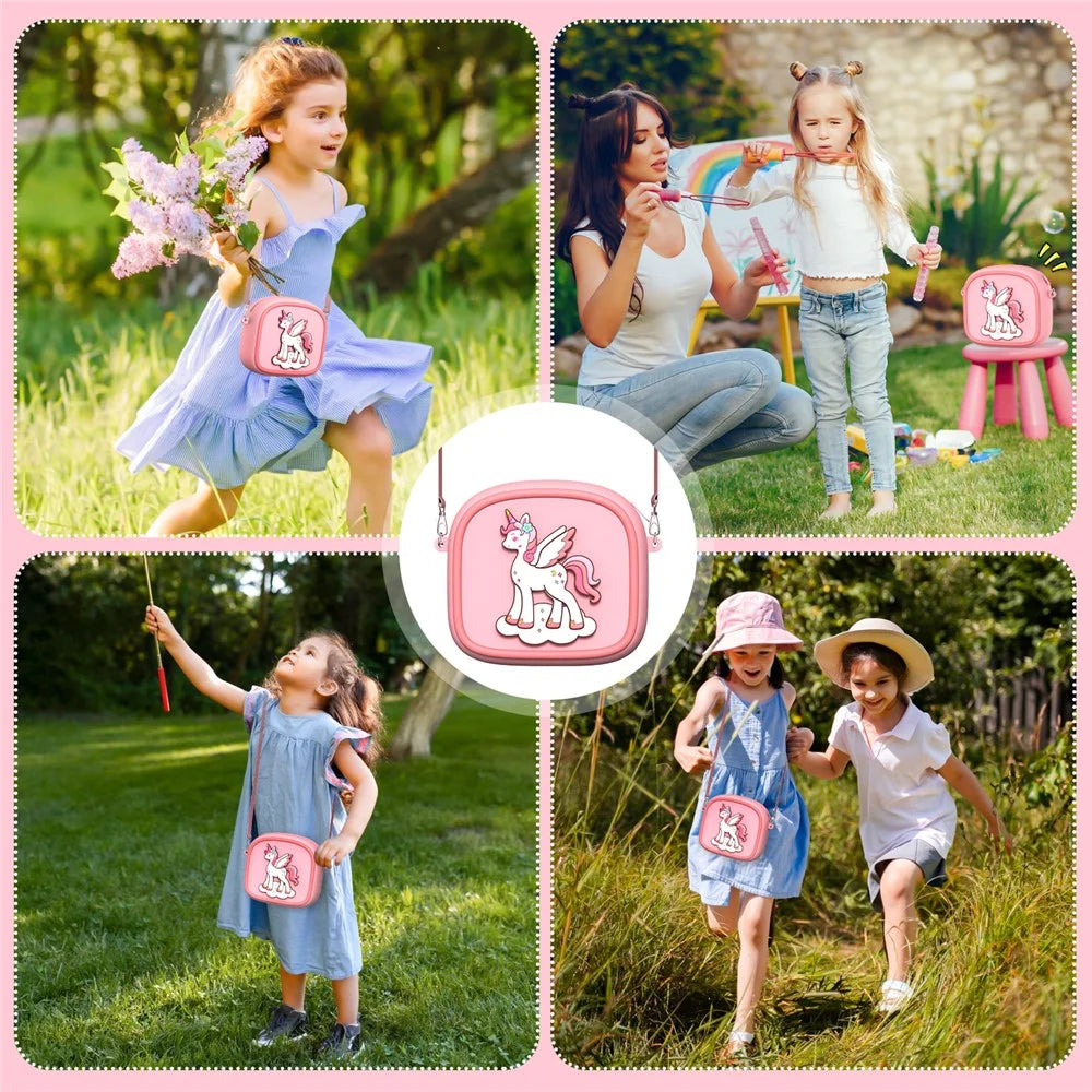 Cute Cartoon Animal Design Children Camera Carrying Case Silicone Shoulder Bag for Kids Photography - Pink - 6
