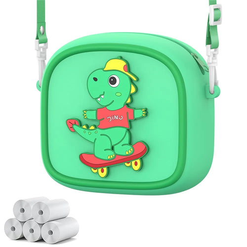 Cute Cartoon Animal Design Children Camera Carrying Case Silicone Shoulder Bag with 5 Rolls Thermal Paper - Green - 1