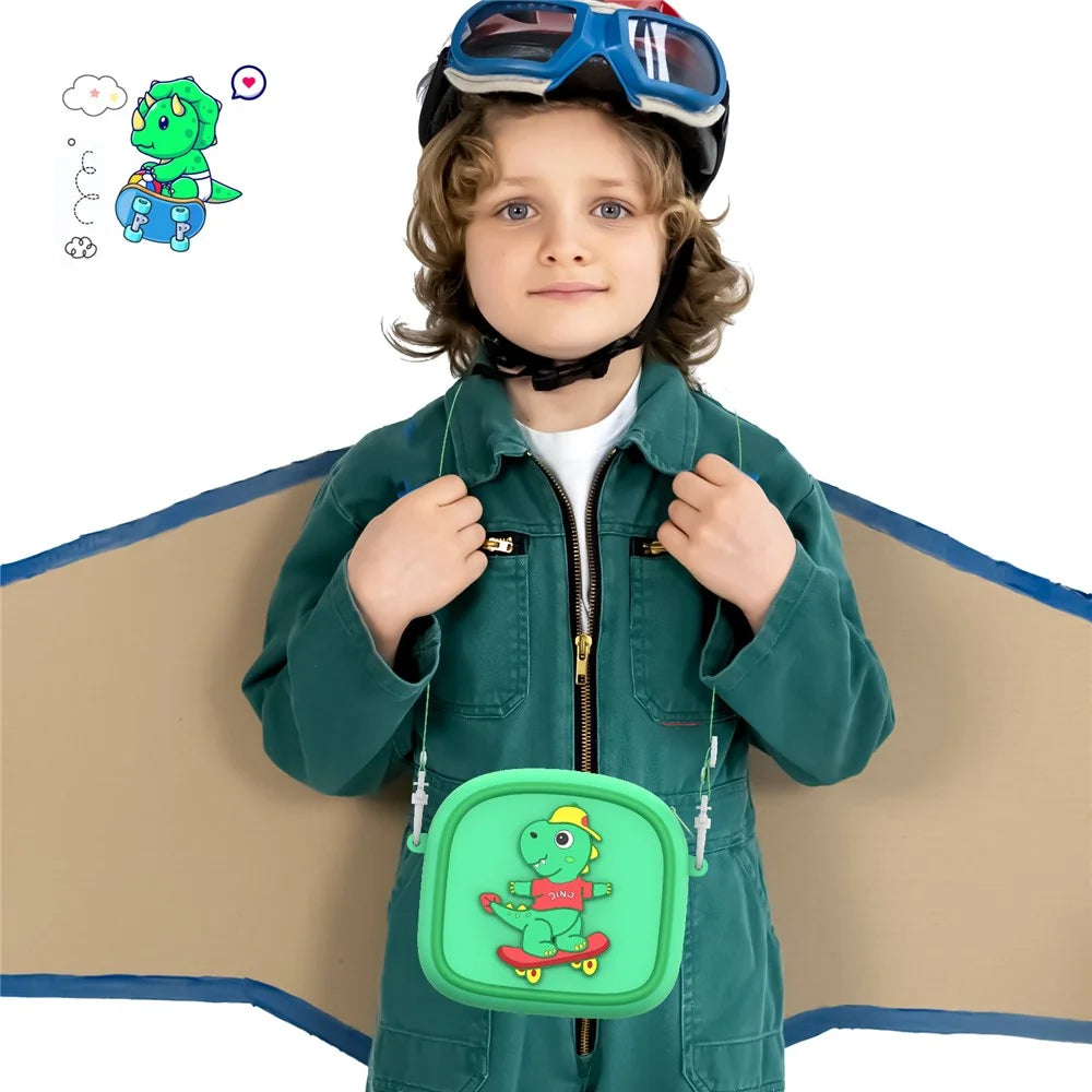 Cute Cartoon Animal Design Children Camera Carrying Case Silicone Shoulder Bag with 5 Rolls Thermal Paper - Green - 2