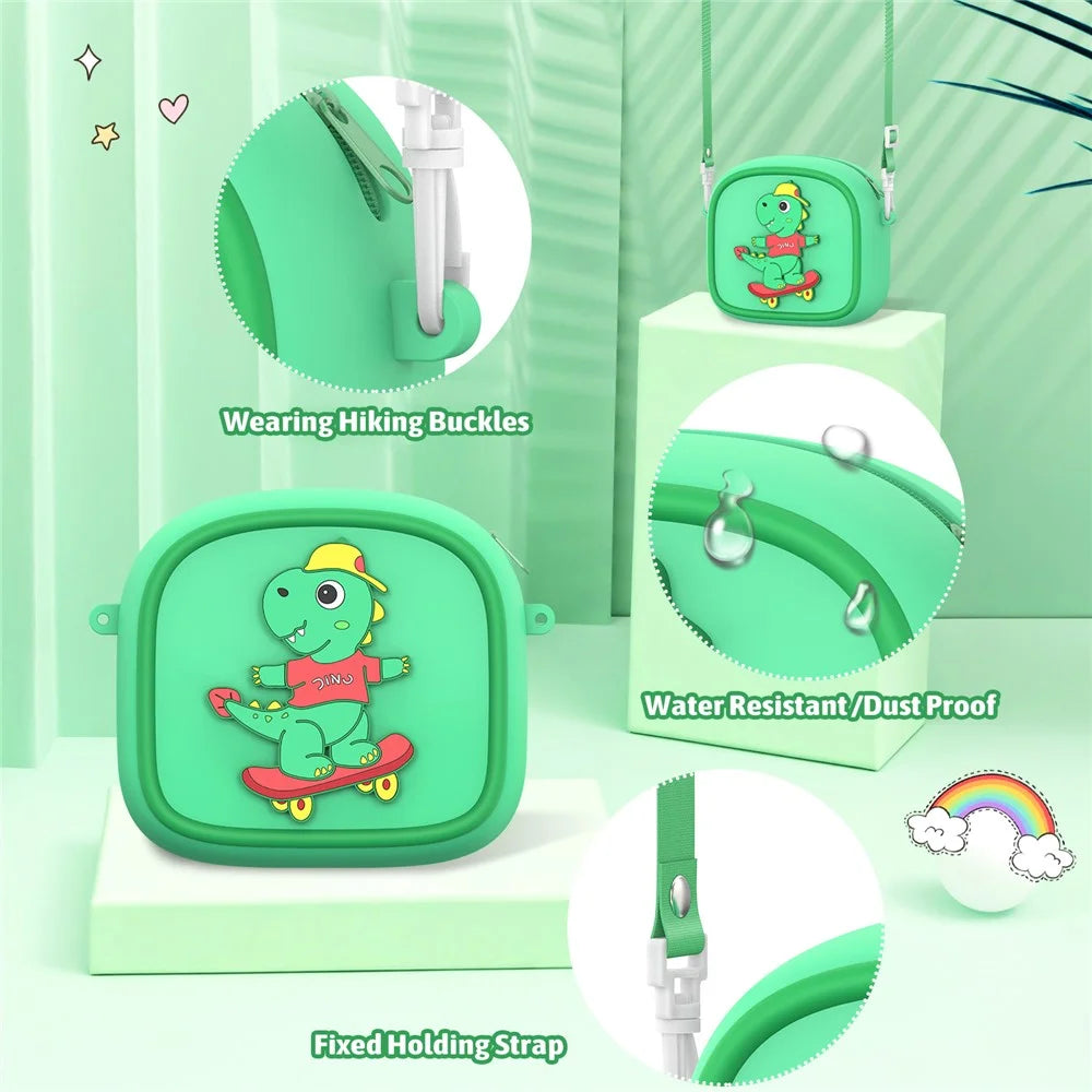 Cute Cartoon Animal Design Children Camera Carrying Case Silicone Shoulder Bag with 5 Rolls Thermal Paper - Green - 4