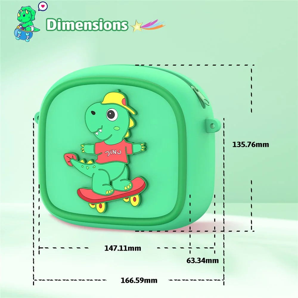 Cute Cartoon Animal Design Children Camera Carrying Case Silicone Shoulder Bag with 5 Rolls Thermal Paper - Green - 7