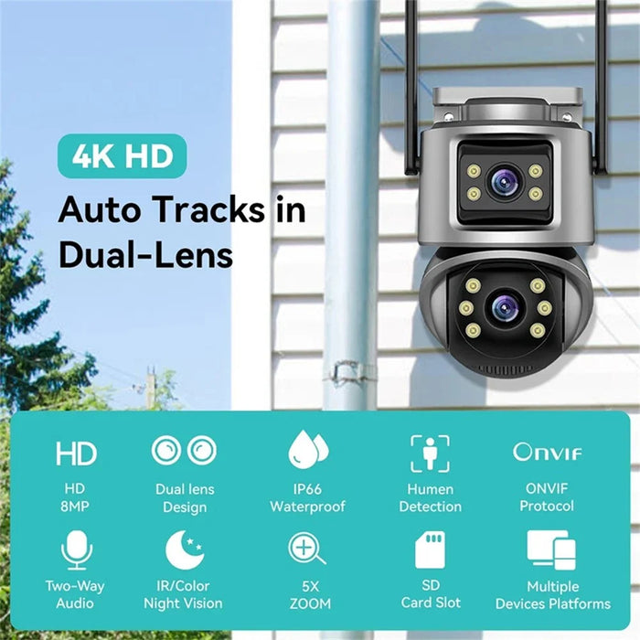 Outdoor WiFi Security Camera Waterproof HD Night Vision Dual Lens PTZ IP Cam with 32G Memory Card - EU Plug - 2