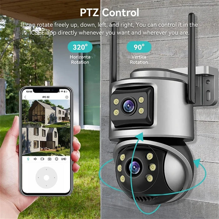 Outdoor WiFi Security Camera Waterproof HD Night Vision Dual Lens PTZ IP Cam with 32G Memory Card - EU Plug - 4