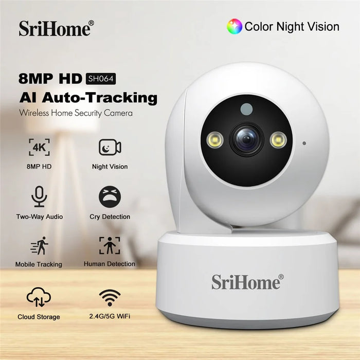 SRIHOME SH064 8MP Indoor Security Camera Human Tracking Baby Monitor Cry Detection WiFi IP Camera - EU Plug - 4