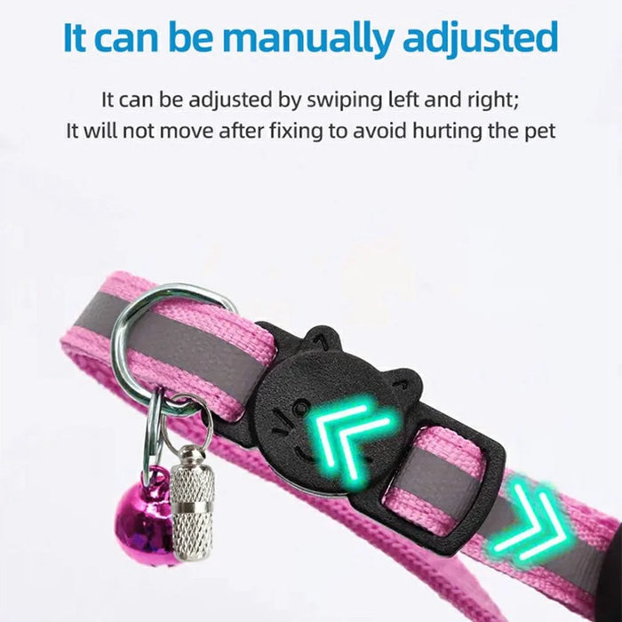 For AirTag Tracker Pet Collar Silicone Case Reflective Adjustable Nylon Cat Collar with Bell and ID Tag - Pink - 4