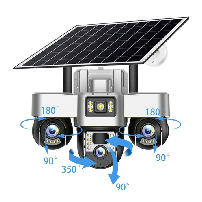 VTS30 v380pro Solar Powered Triple Lens Security Camera Smartphone Controlled Surveillance System - WiFi Version - 2