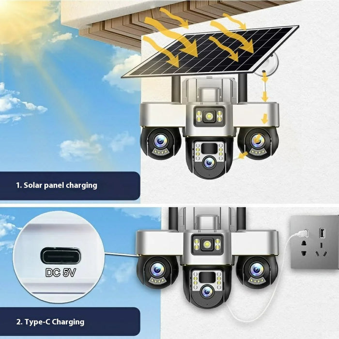 VTS30 v380pro Solar Powered Triple Lens Security Camera Smartphone Controlled Surveillance System - WiFi Version - 7