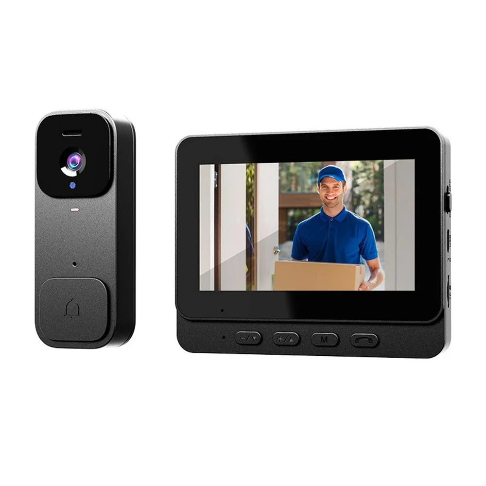X7 Smart Video Doorbell Camera Wireless Intercom HD Monitor with Display Screen Home Security System - Black - 1
