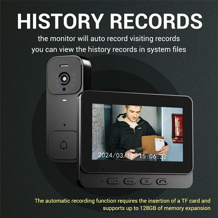 X7 Smart Video Doorbell Camera Wireless Intercom HD Monitor with Display Screen Home Security System - Black - 3