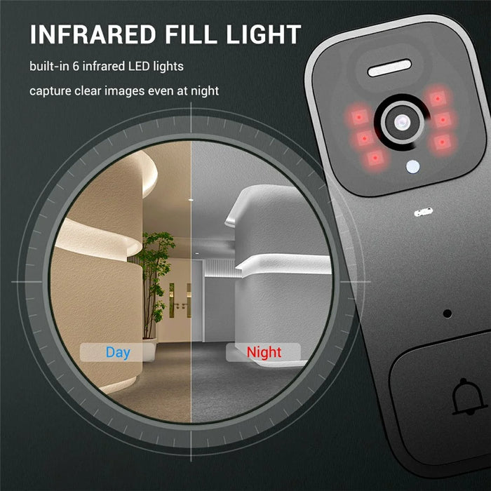 X7 Smart Video Doorbell Camera Wireless Intercom HD Monitor with Display Screen Home Security System - Black - 4