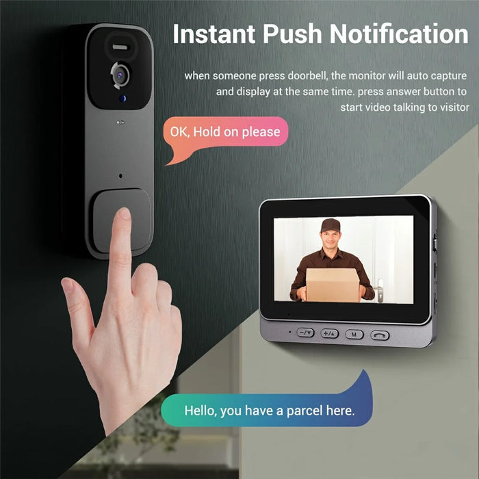 X7 Smart Video Doorbell Camera Wireless Intercom HD Monitor with Display Screen Home Security System - Black - 5