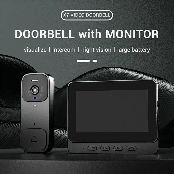 X7 Smart Video Doorbell Camera Wireless Intercom HD Monitor with Display Screen Home Security System - Black - 6