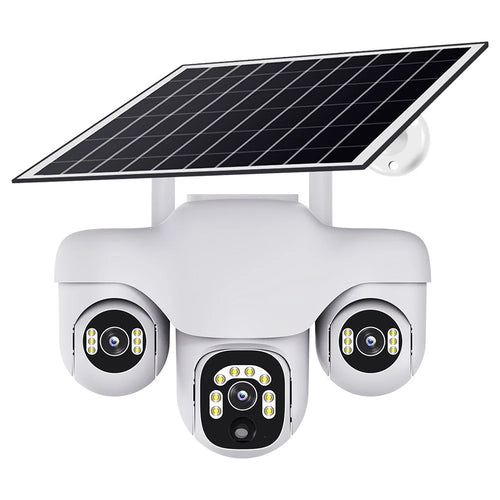 VTS31 V380 Outdoor Security Low Power Solar Powered PTZ Camera 3 Rotating Lens Motion Detection Camera - WiFi Version - 1