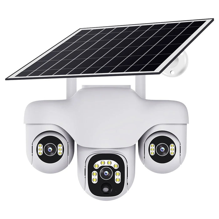 VTS31 V380 Outdoor Security Low Power Solar Powered PTZ Camera 3 Rotating Lens Motion Detection Camera - WiFi Version - 1