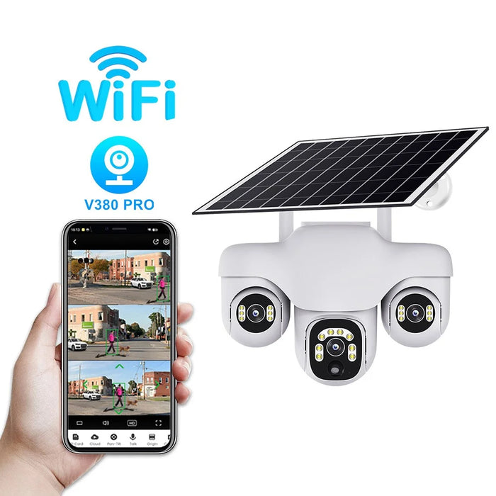 VTS31 V380 Outdoor Security Low Power Solar Powered PTZ Camera 3 Rotating Lens Motion Detection Camera - WiFi Version - 3