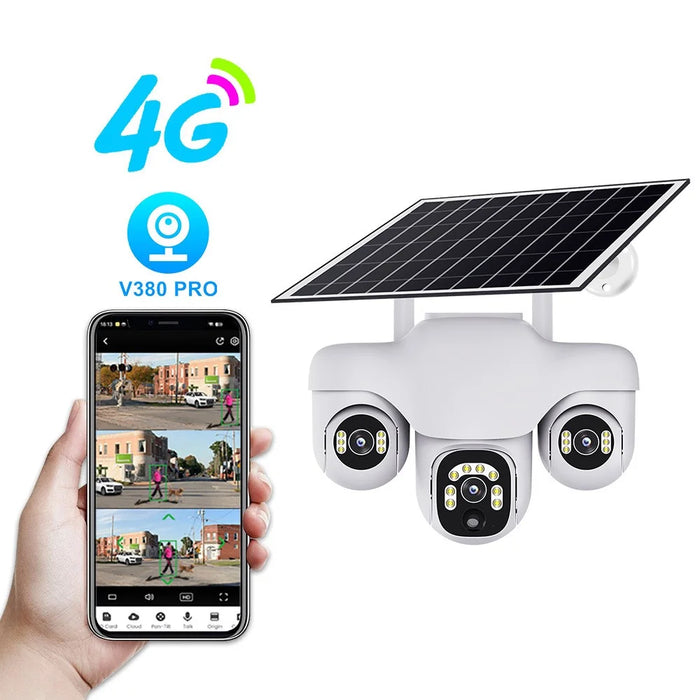 VTS31 V380 Outdoor Security Low Power Solar Powered PTZ Camera 3 Rotating Lens Motion Detection Camera - WiFi Version - 4