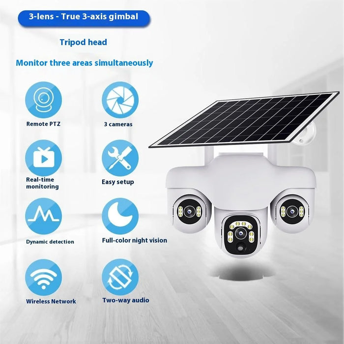 VTS31 V380 Outdoor Security Low Power Solar Powered PTZ Camera 3 Rotating Lens Motion Detection Camera - WiFi Version - 6