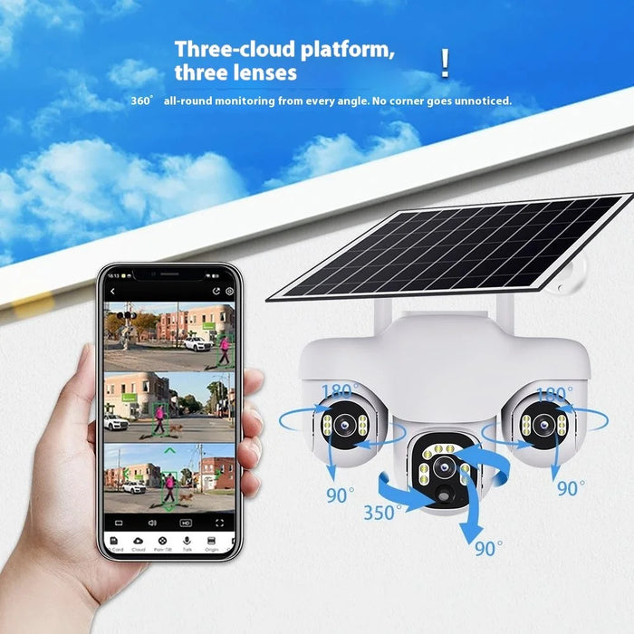 VTS31 V380 Outdoor Security Low Power Solar Powered PTZ Camera 3 Rotating Lens Motion Detection Camera - WiFi Version - 7