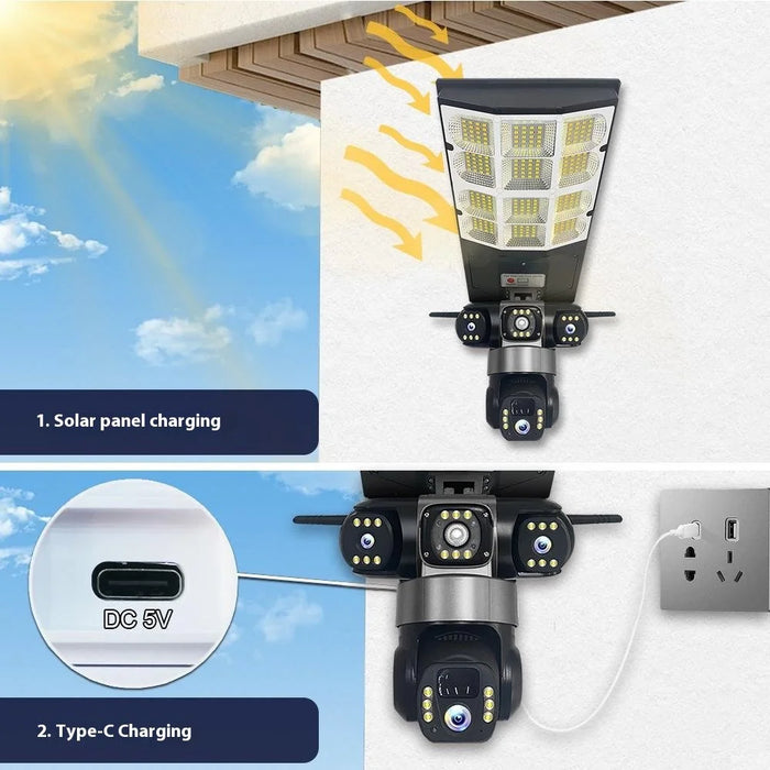 LD002 V380 Outdoor Solar Security Camera with Street Light 3 Screens Wireless Monitoring System - WiFi Version - 2
