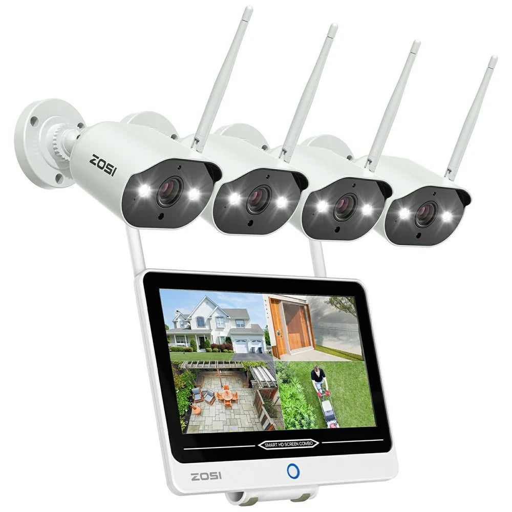 ZOSI 8CH 2K C302 Home Security Wi-Fi 6 Camera System AI Human Detection Color Night Vision 12 Inch Monitor + 4 3MP Cameras - US Plug - 1